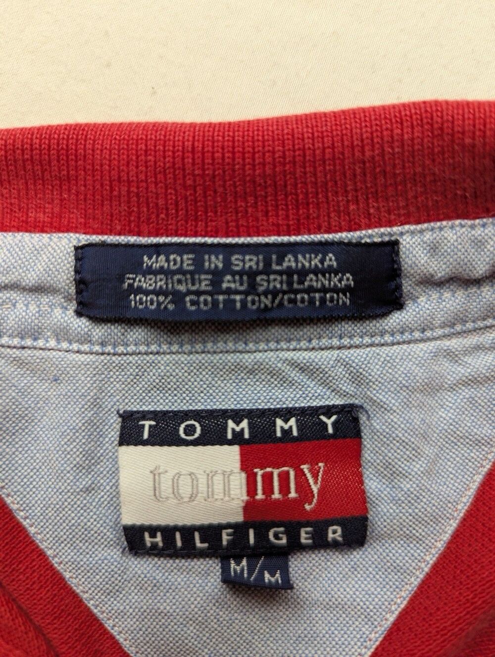 Vintage Tommy Hilfiger Polo Shirt Mens M Red 100% Cotton Flag Logo 90s - Picture 2 of 7